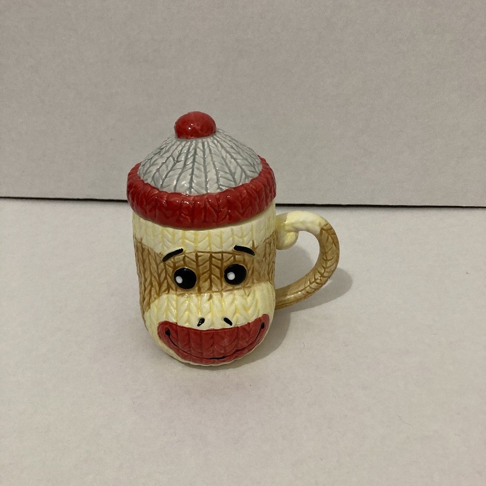 Sock Monkey Coffee Mug with Lid Cover Ceramic Funny cup